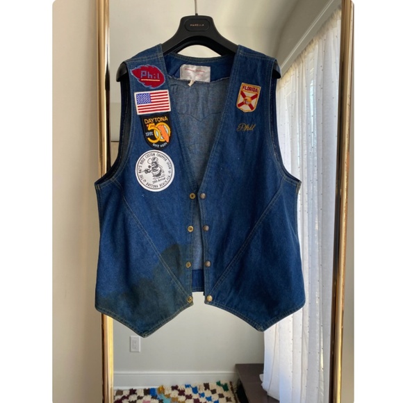 Vintage Mens Blue Denim Biker Vest • Daytona Bike Week 1991 • Motorcycle - Large - Picture 3 of 4